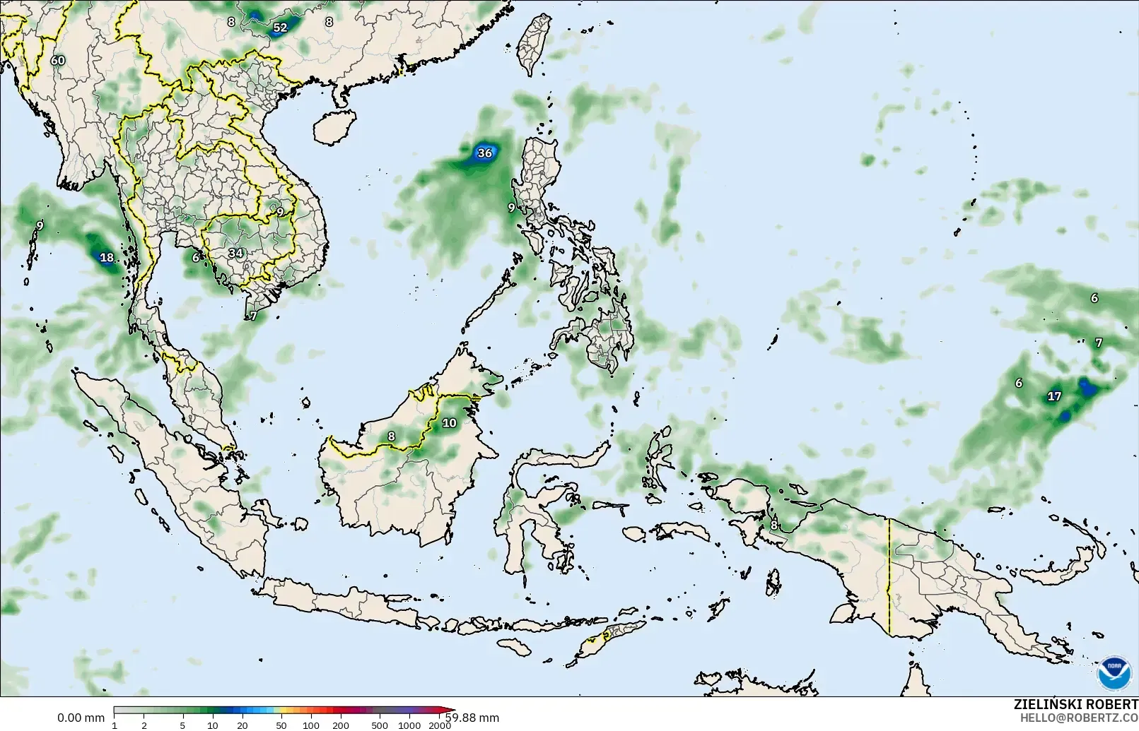 GFS model - South East Asia, Precipitation Accumulation