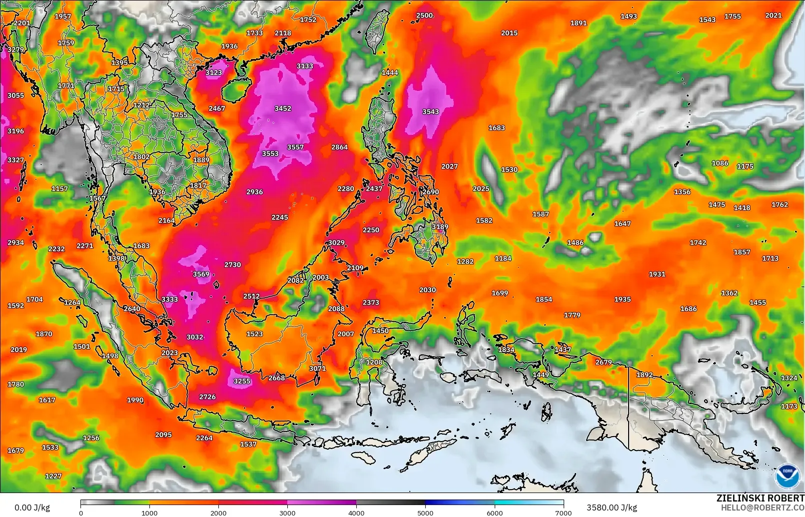 GFS model - South East Asia, CAPE