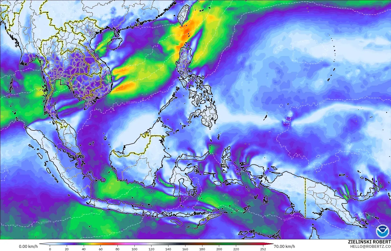 GFS model - South East Asia, Wind Gusts