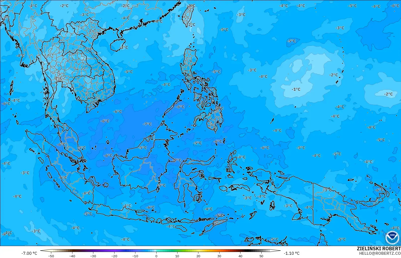 GFS model - South East Asia, Temperature at 500hPa