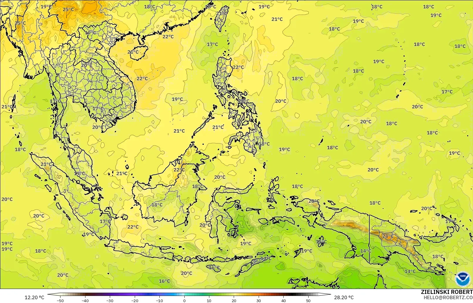 GFS model - South East Asia, Temperature at 850hPa
