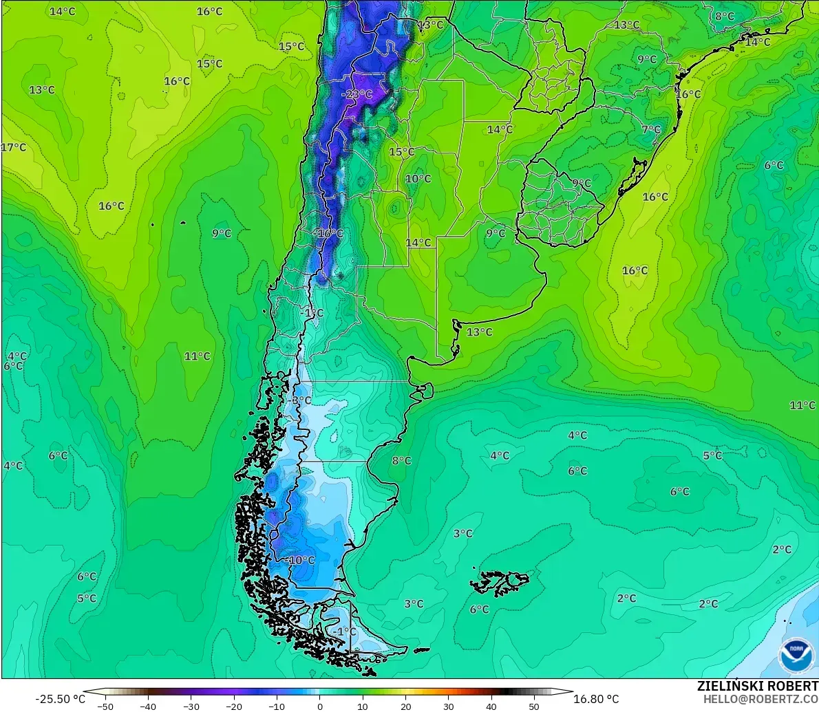 GFS model - Argentina, Dewpoint at 2m