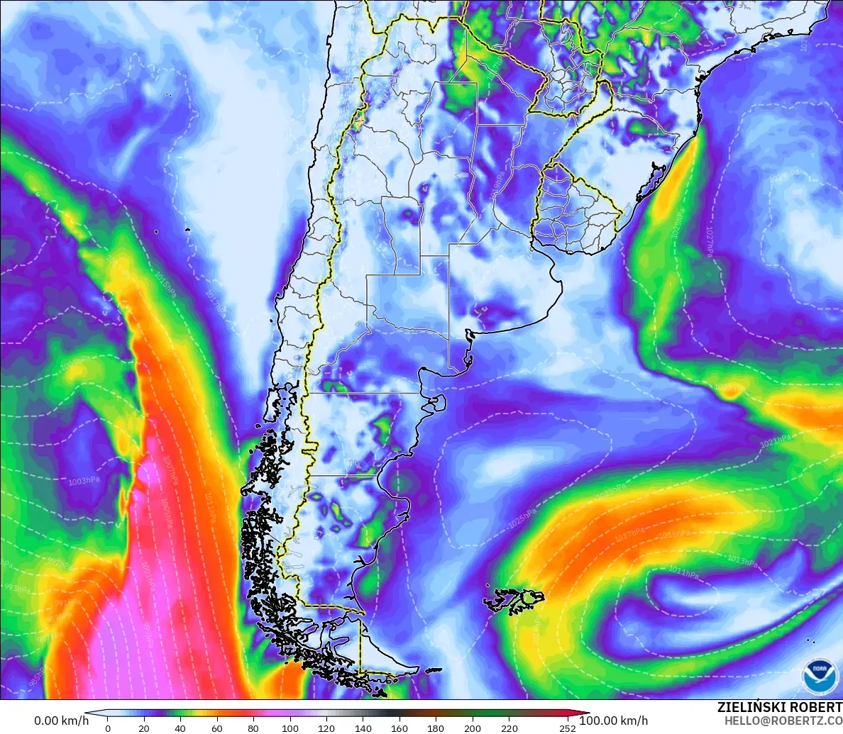 GFS model - Argentina, Wind Gusts