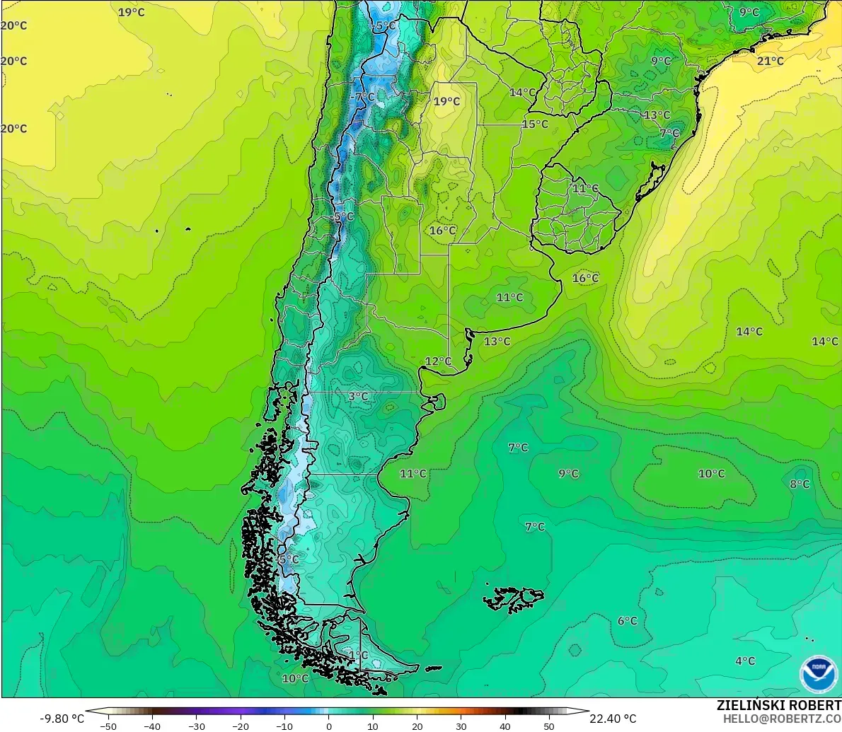 GFS model - Argentina, Temperature at 2m