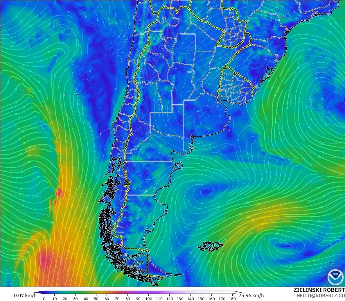 GFS model - Argentina, Wind at 10m