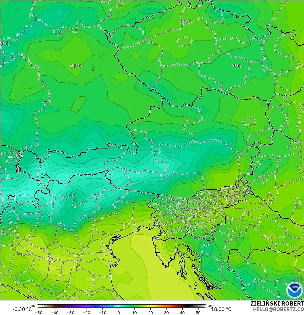GFS model - Austria, Dewpoint at 2m