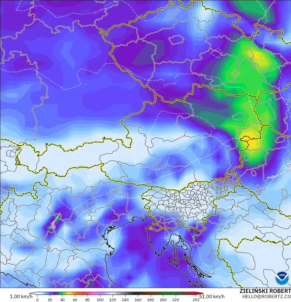 GFS model - Austria, Wind Gusts