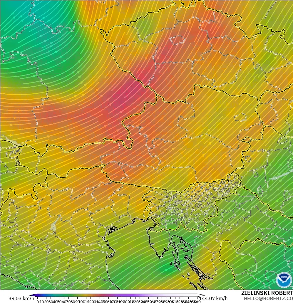 GFS model - Austria, Wind at 300hPa (jet stream)