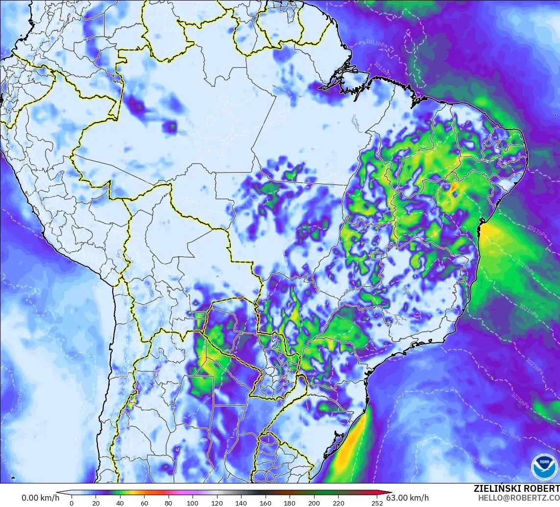 GFS model - Brazil, Wind Gusts