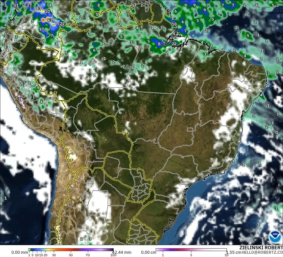 GFS model - Brazil, Precipitation, Clouds, and Pressure