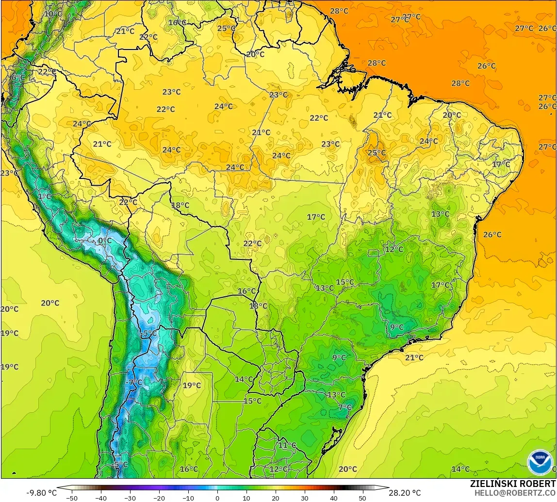 GFS model - Brazil, Temperature at 2m