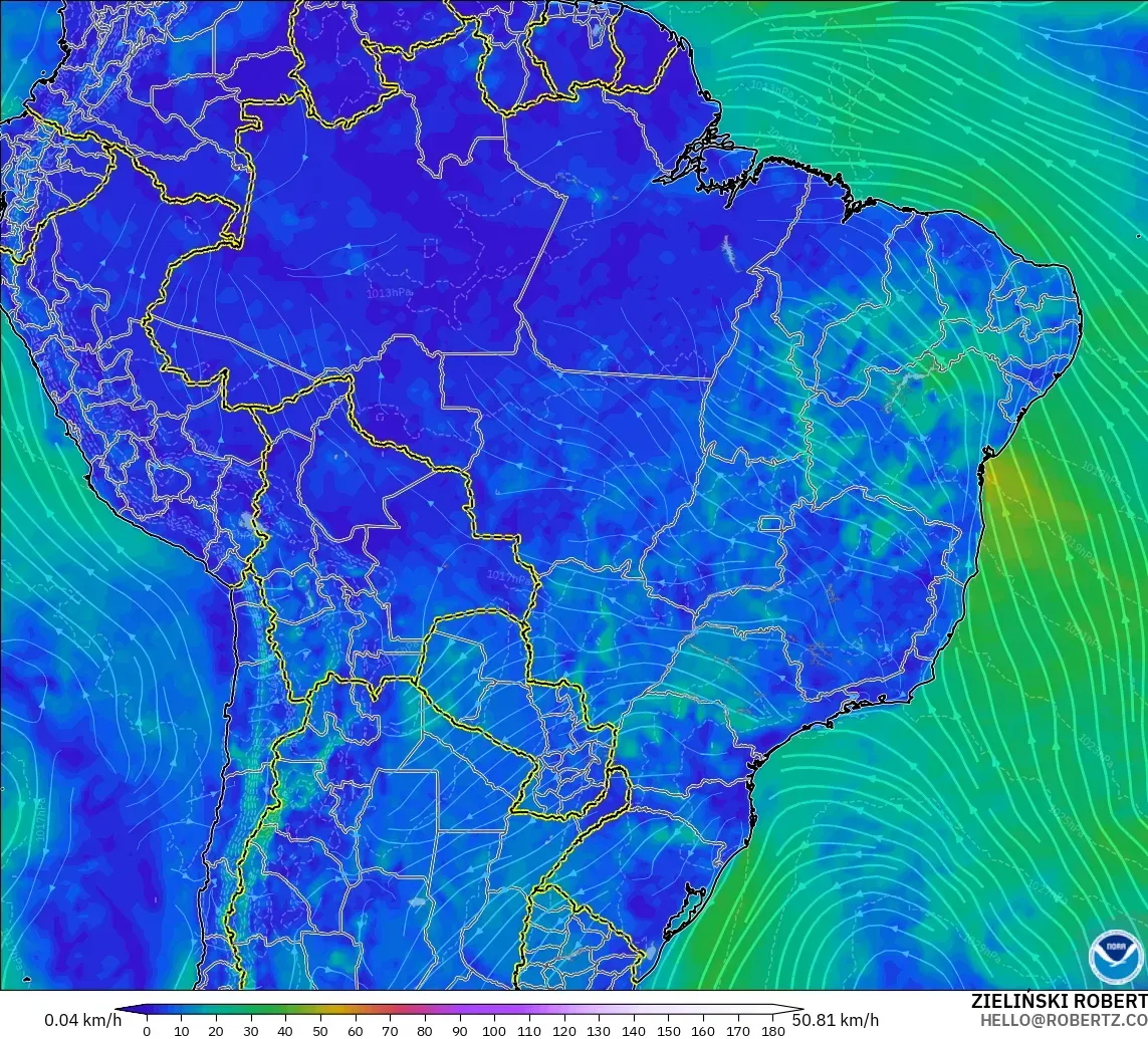 GFS model - Brazil, Wind at 10m