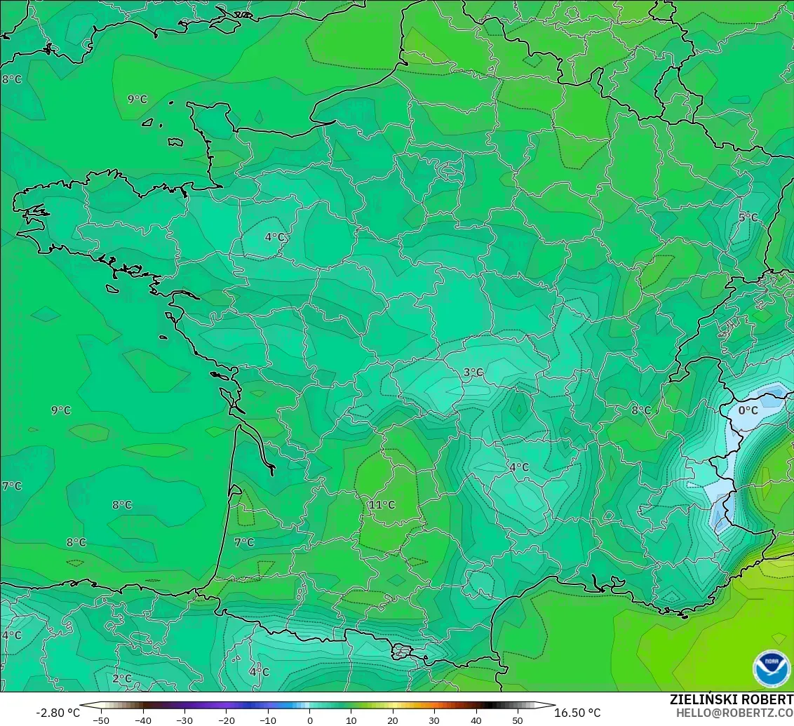 GFS model - France, Dewpoint at 2m