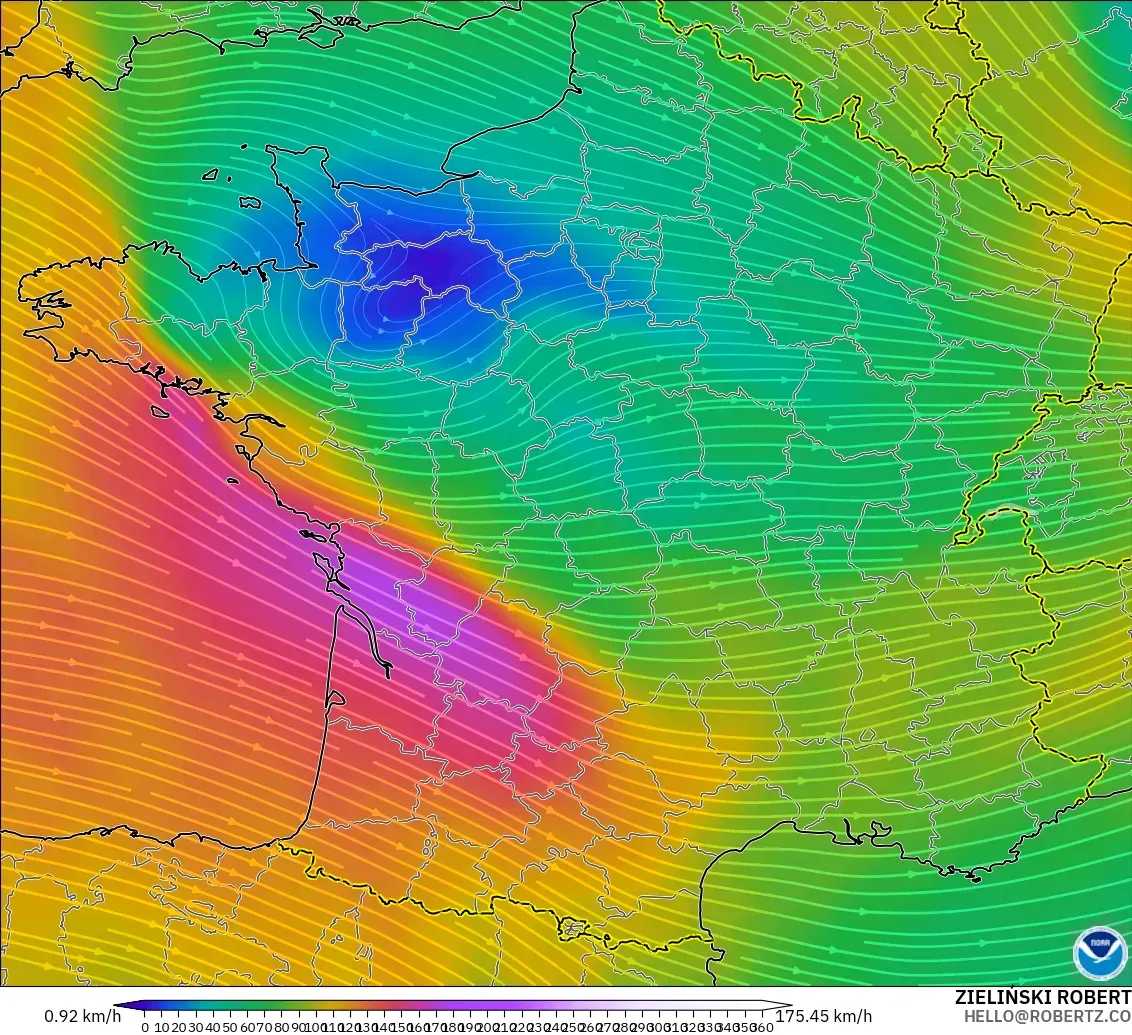 GFS model - France, Wind at 300hPa (jet stream)