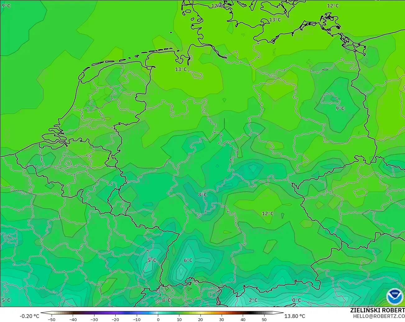 GFS model - Germany, Dewpoint at 2m