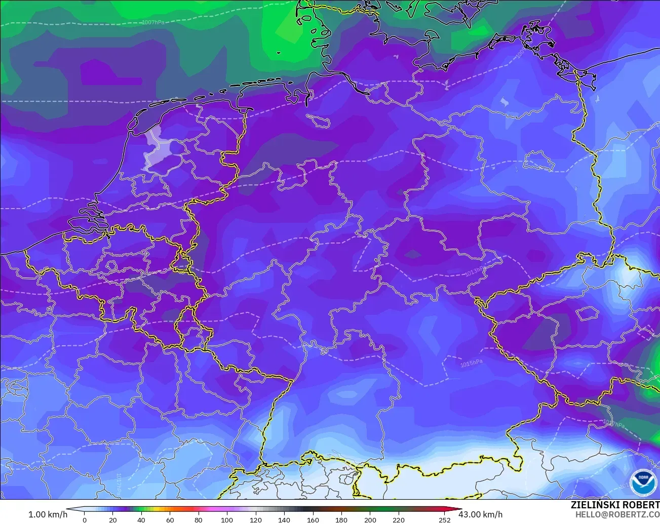 GFS model - Germany, Wind Gusts