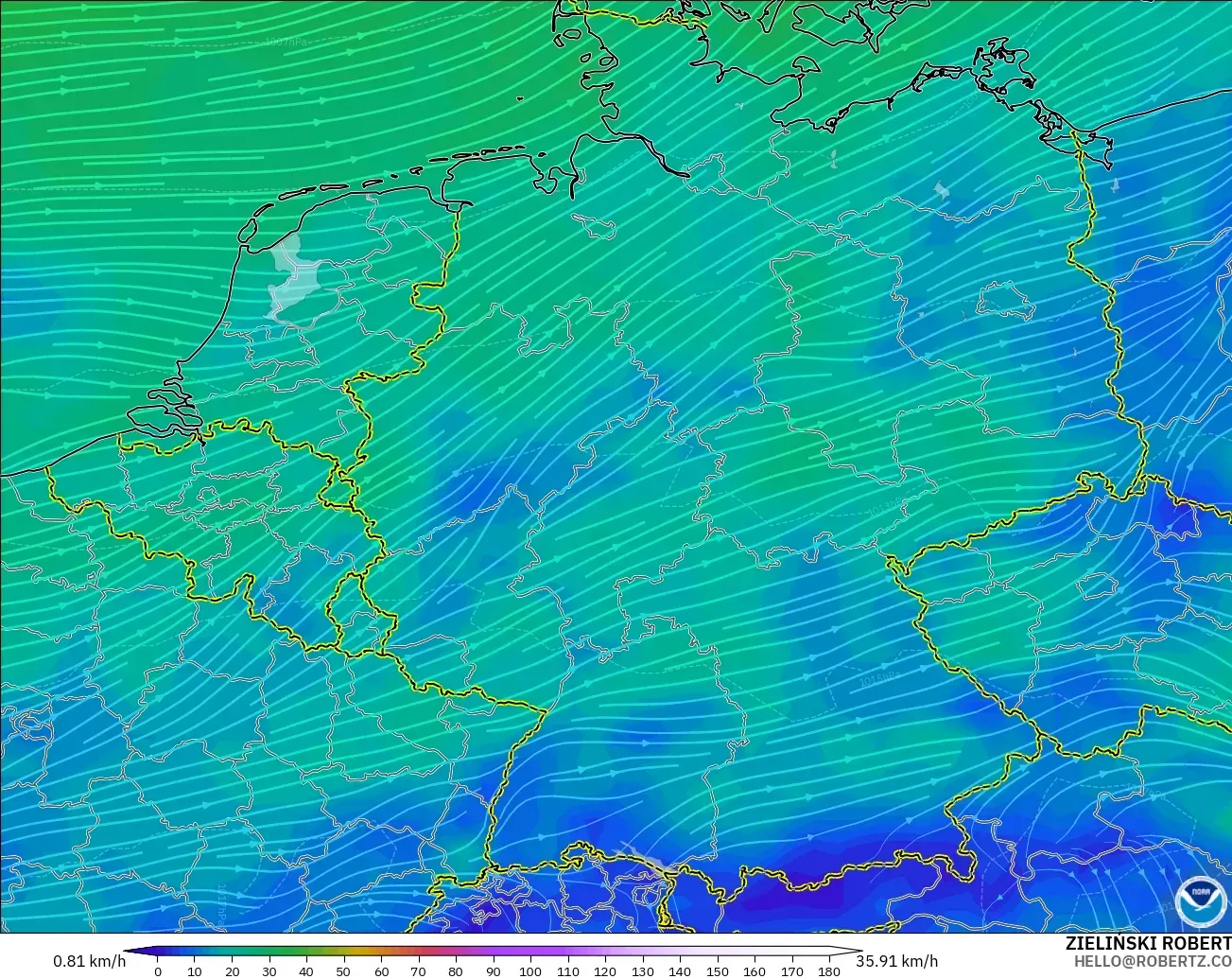 GFS model - Germany, Wind at 10m