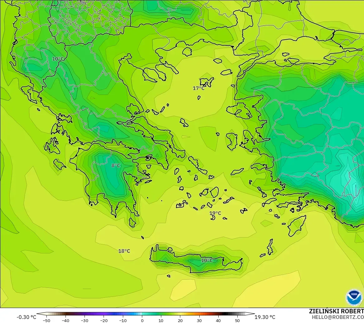 GFS model - Greece, Dewpoint at 2m