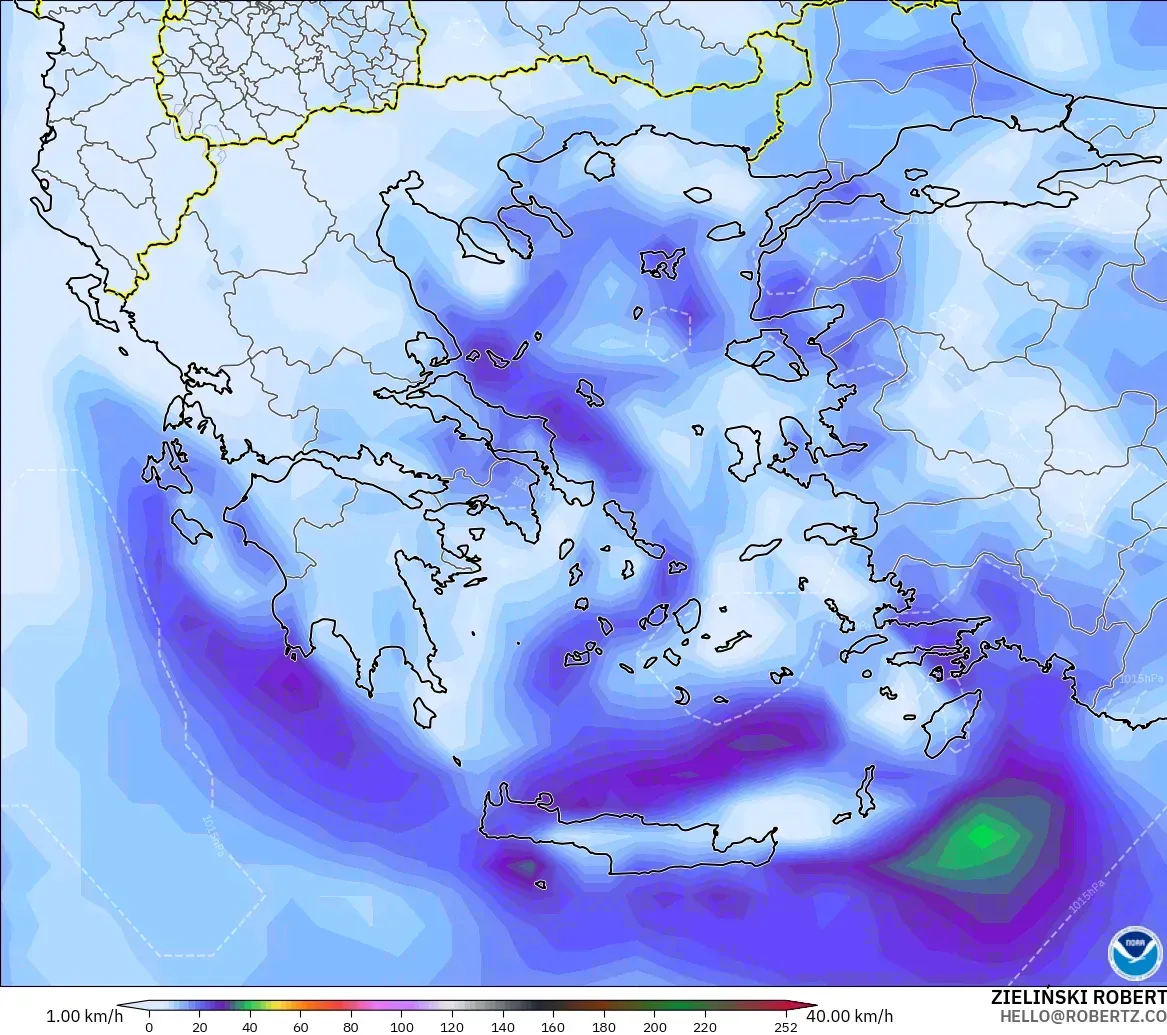 GFS model - Greece, Wind Gusts