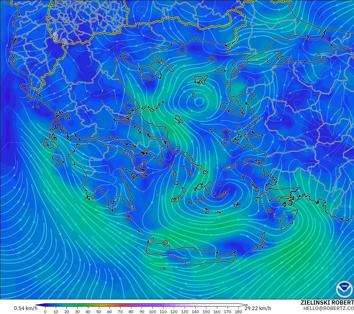 GFS model - Greece, Wind at 10m