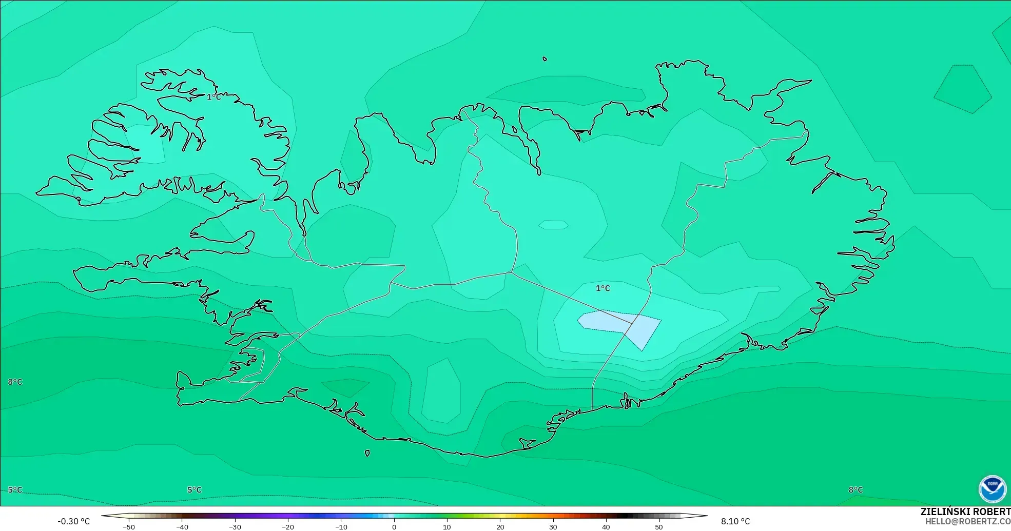 GFS model - Iceland, Dewpoint at 2m