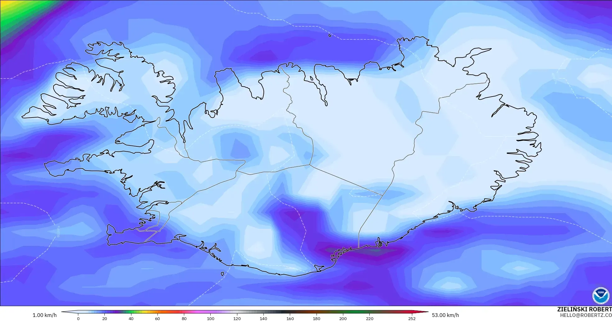 GFS model - Iceland, Wind Gusts