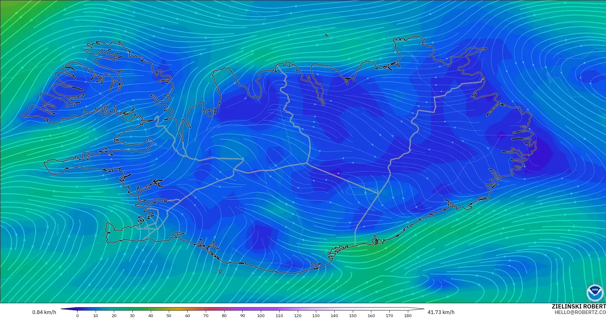 GFS model - Iceland, Wind at 10m