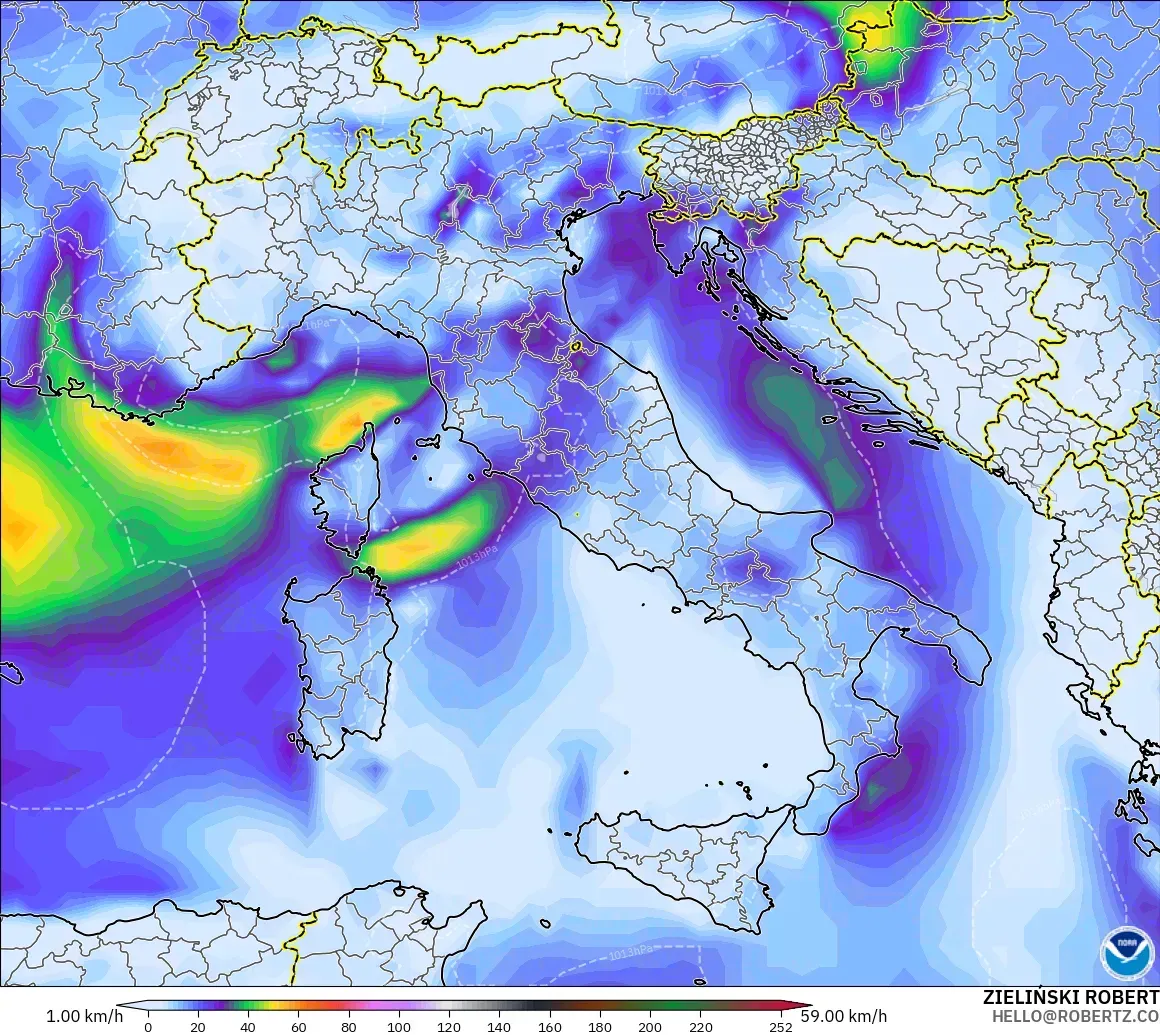 GFS model - Italy, Wind Gusts