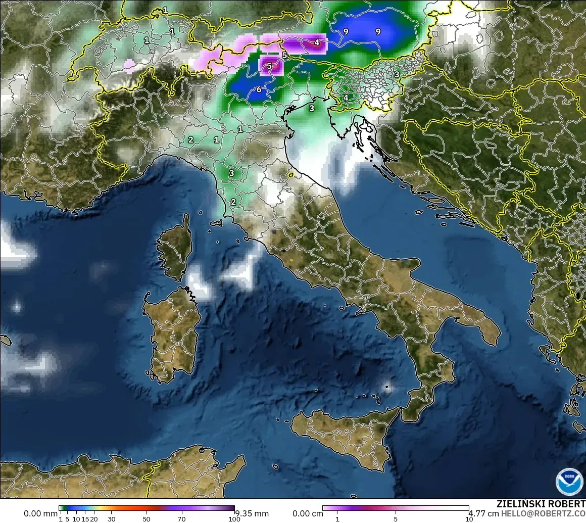 GFS model - Italy, Precipitation, Clouds, and Pressure