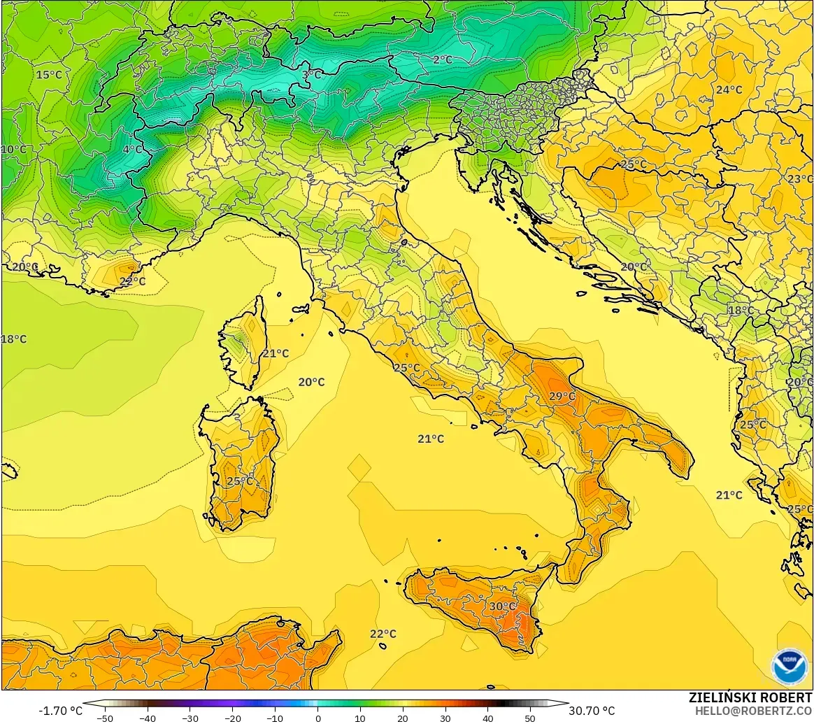 GFS model - Italy, Temperature at 2m