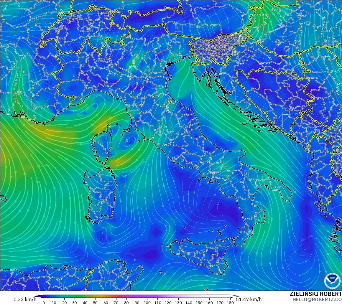 GFS model - Italy, Wind at 10m