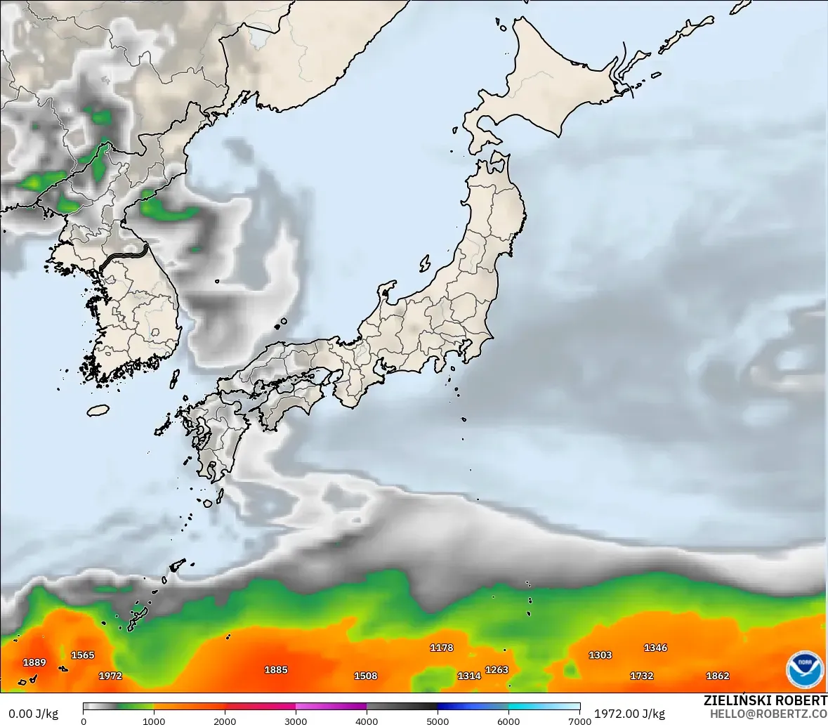 GFS model - Japan, CAPE