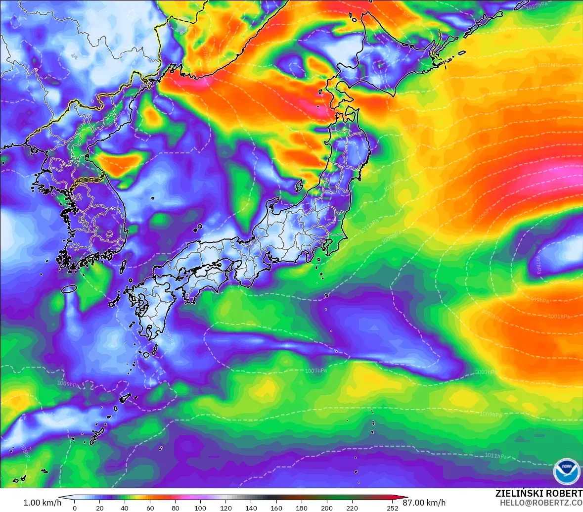 GFS model - Japan, Wind Gusts