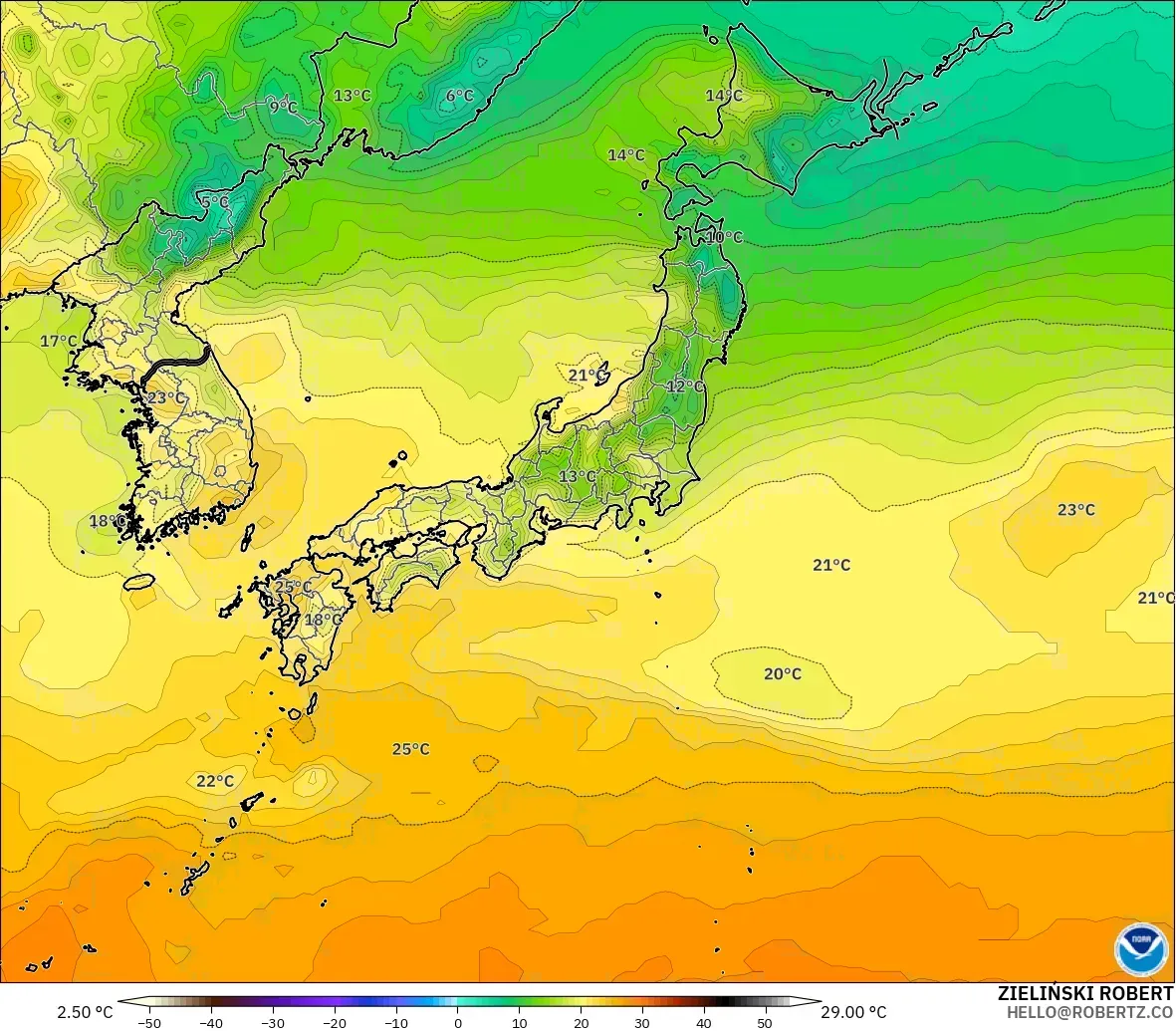 GFS model - Japan, Temperature at 2m