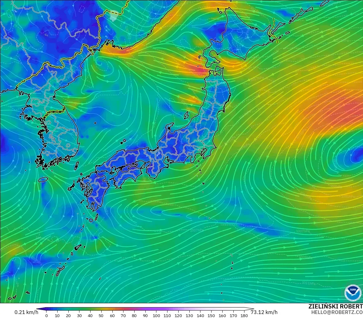 GFS model - Japan, Wind at 10m