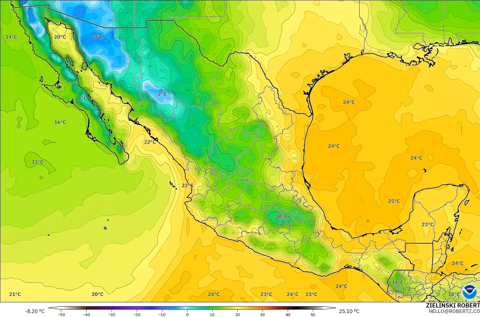 GFS model - Mexico, Dewpoint at 2m
