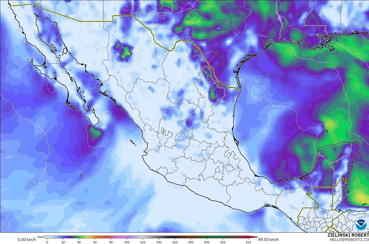 GFS model - Mexico, Wind Gusts