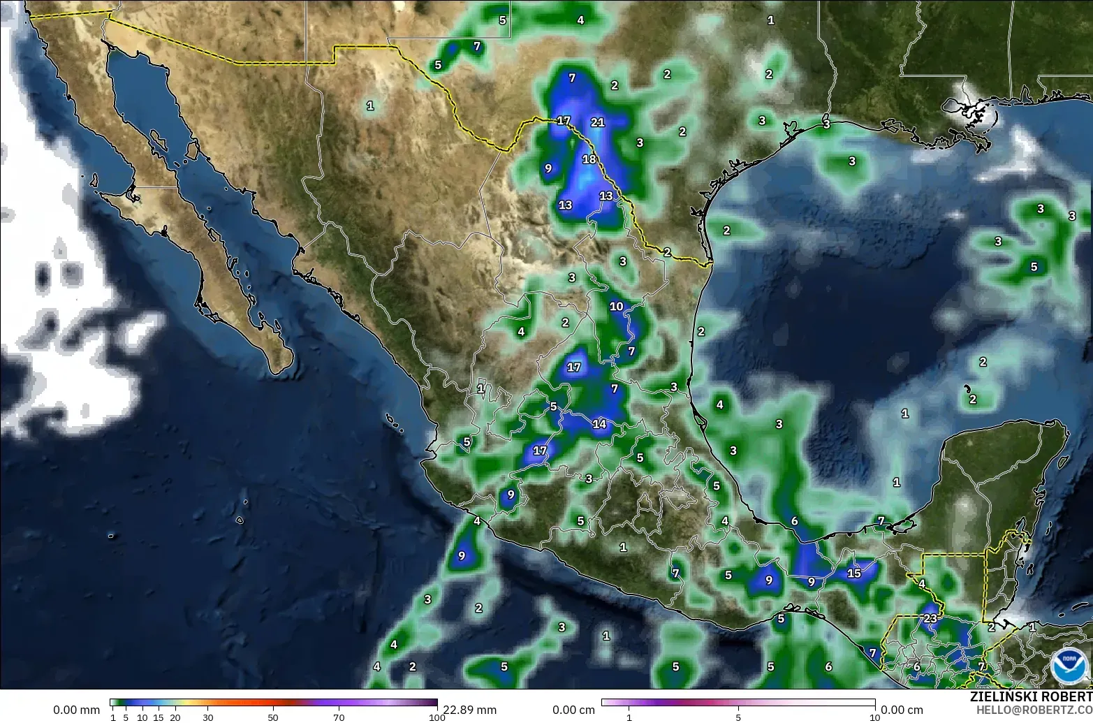 GFS model - Mexico, Precipitation, Clouds, and Pressure