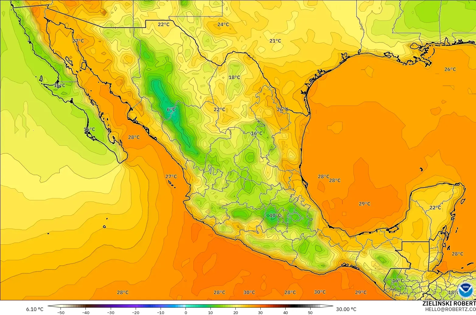 GFS model - Mexico, Temperature at 2m