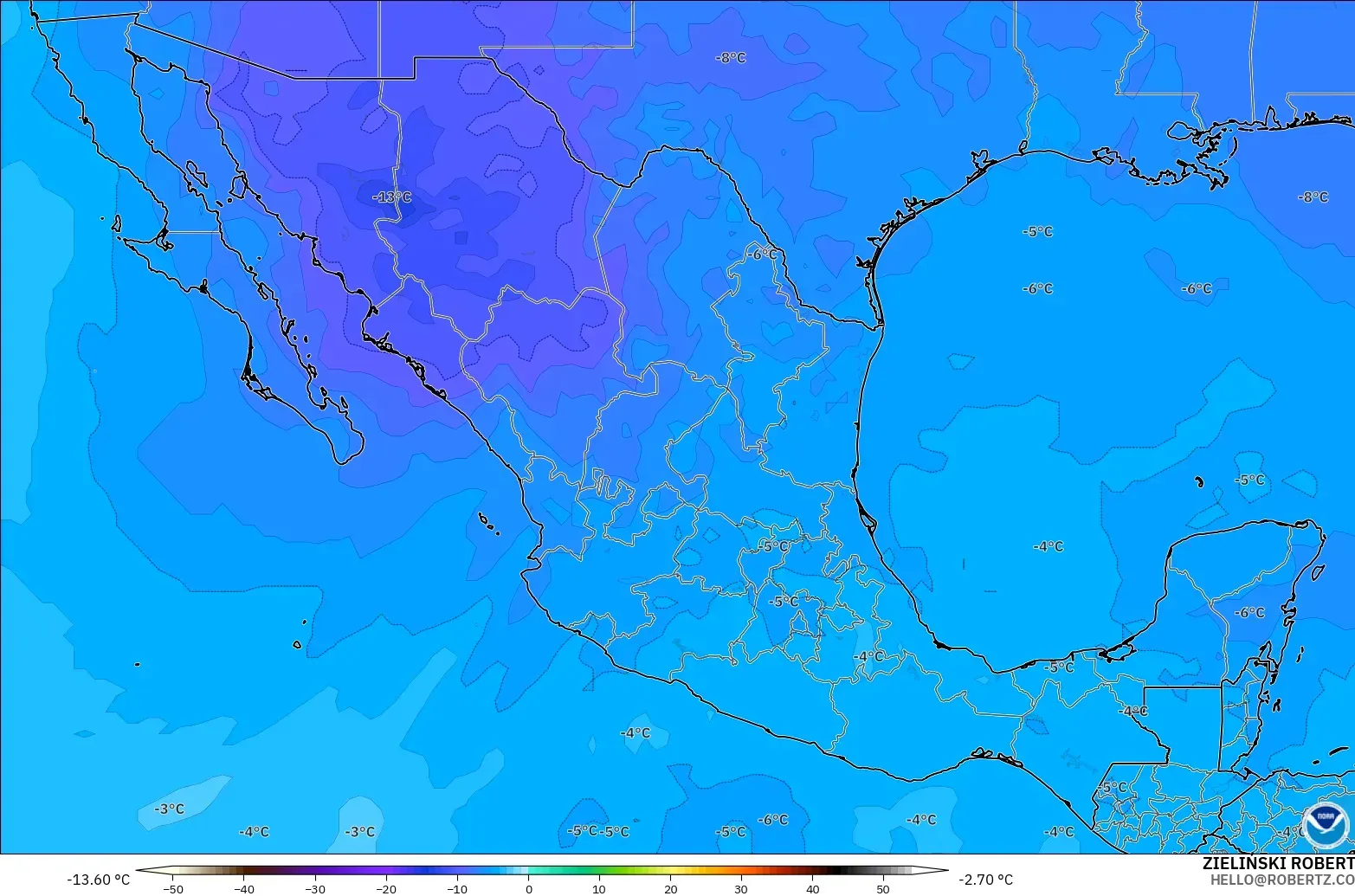 GFS model - Mexico, Temperature at 500hPa