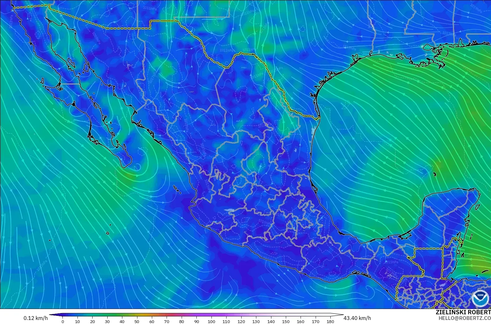 GFS model - Mexico, Wind at 10m