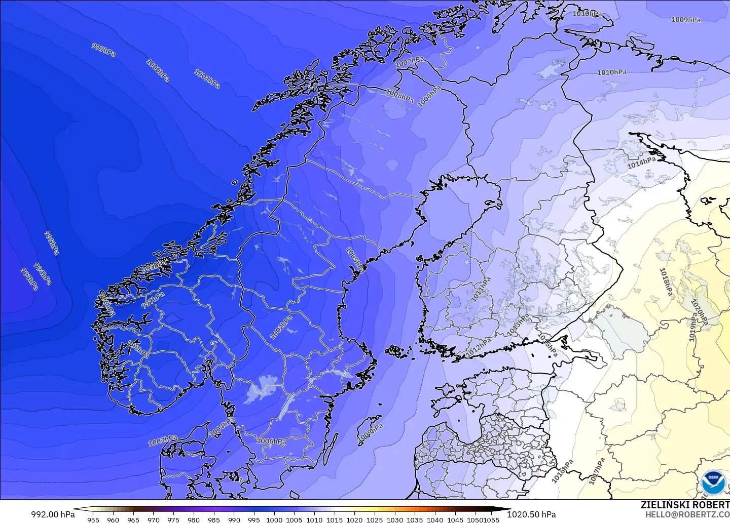 GFS model - Scandinavia, Pressure