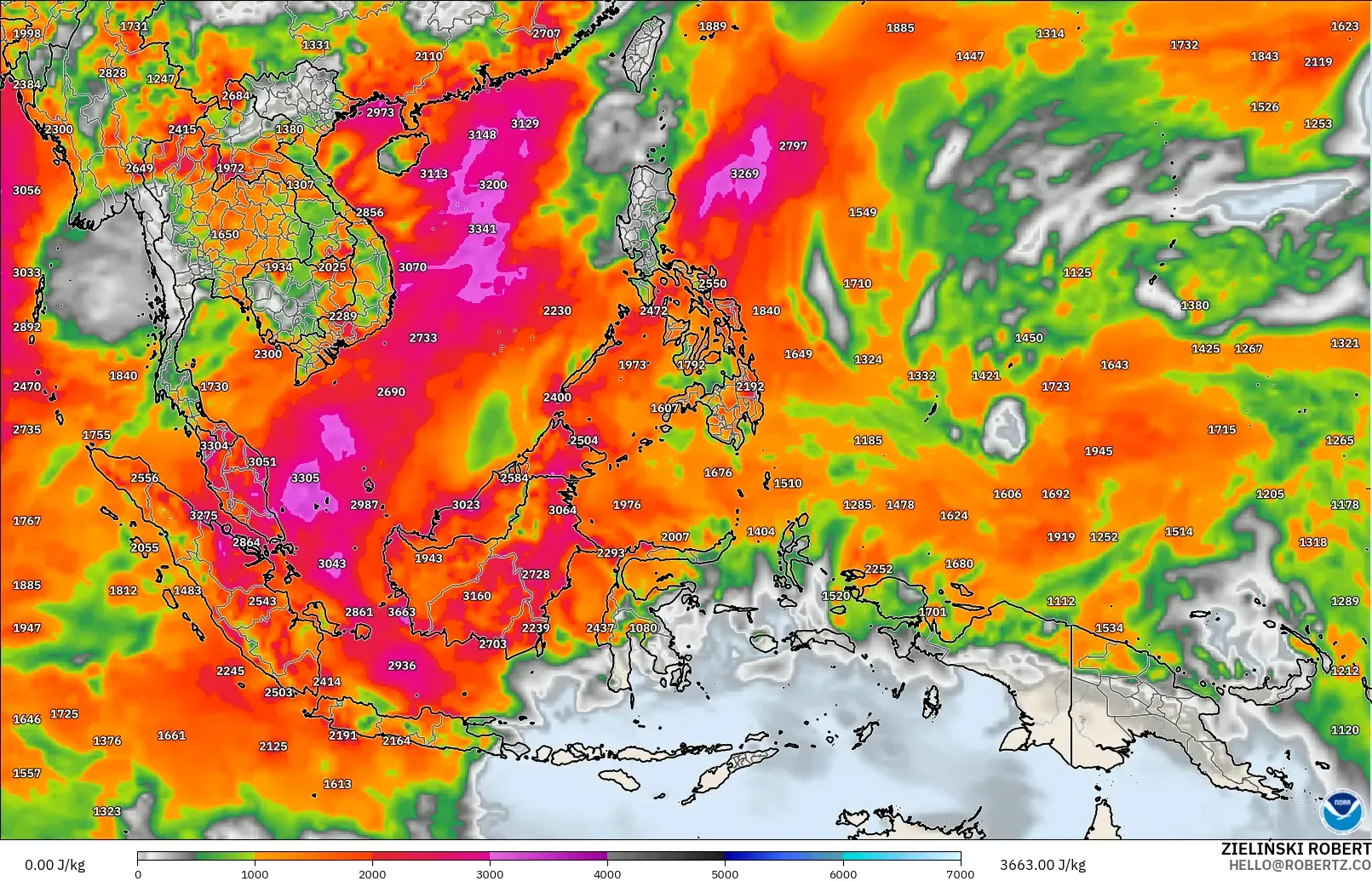 GFS model - South East Asia, CAPE