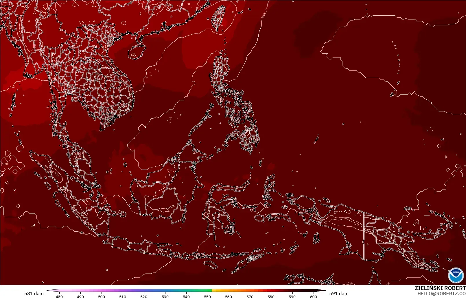 GFS model - South East Asia, Geopotential height at 500hPa