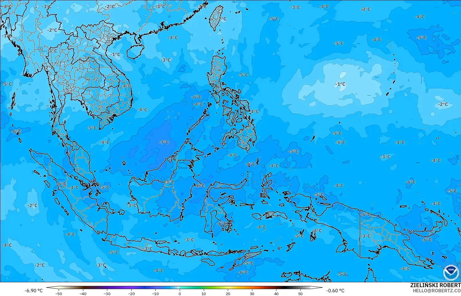 GFS model - South East Asia, Temperature at 500hPa