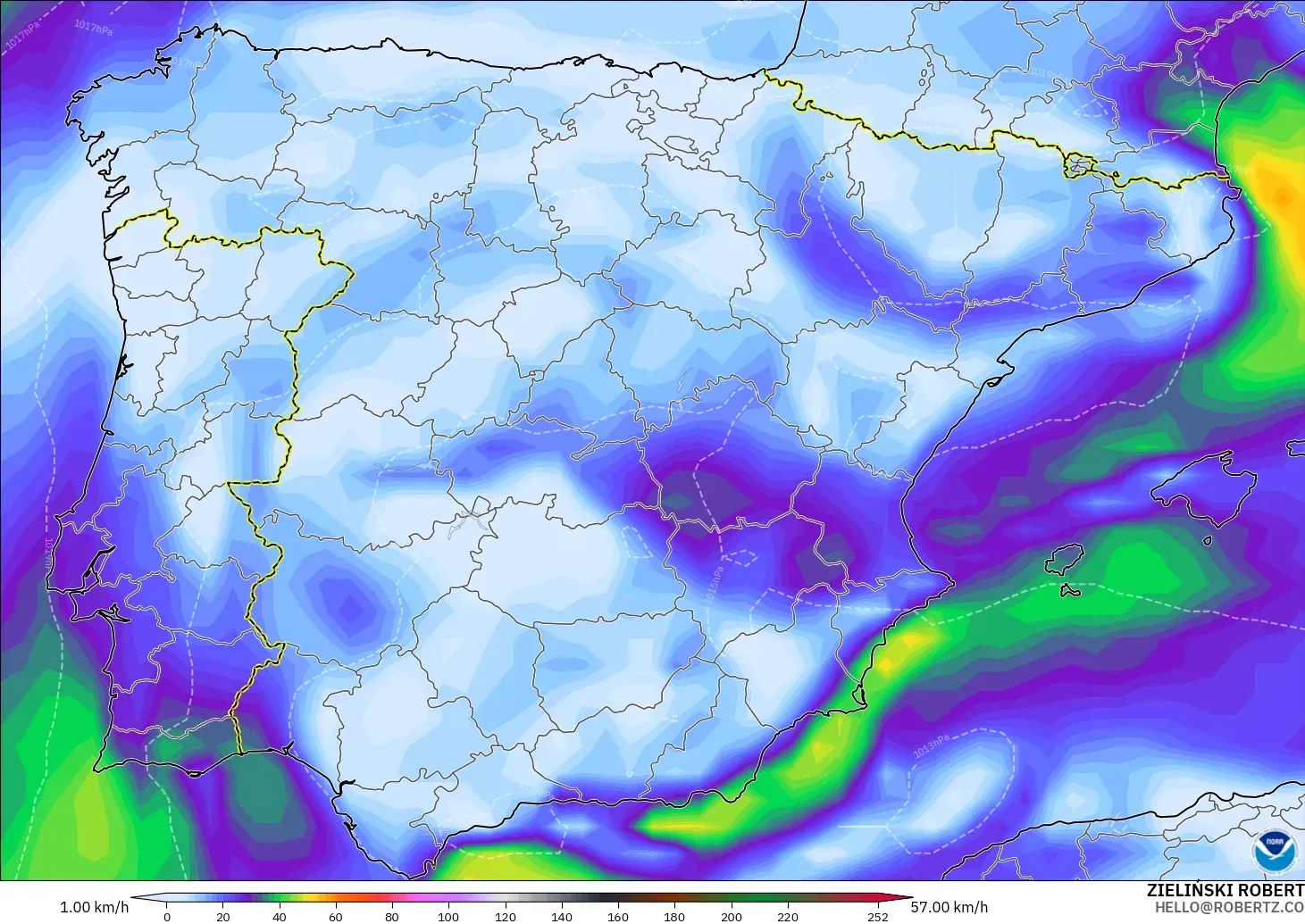 GFS model - Spain, Wind Gusts