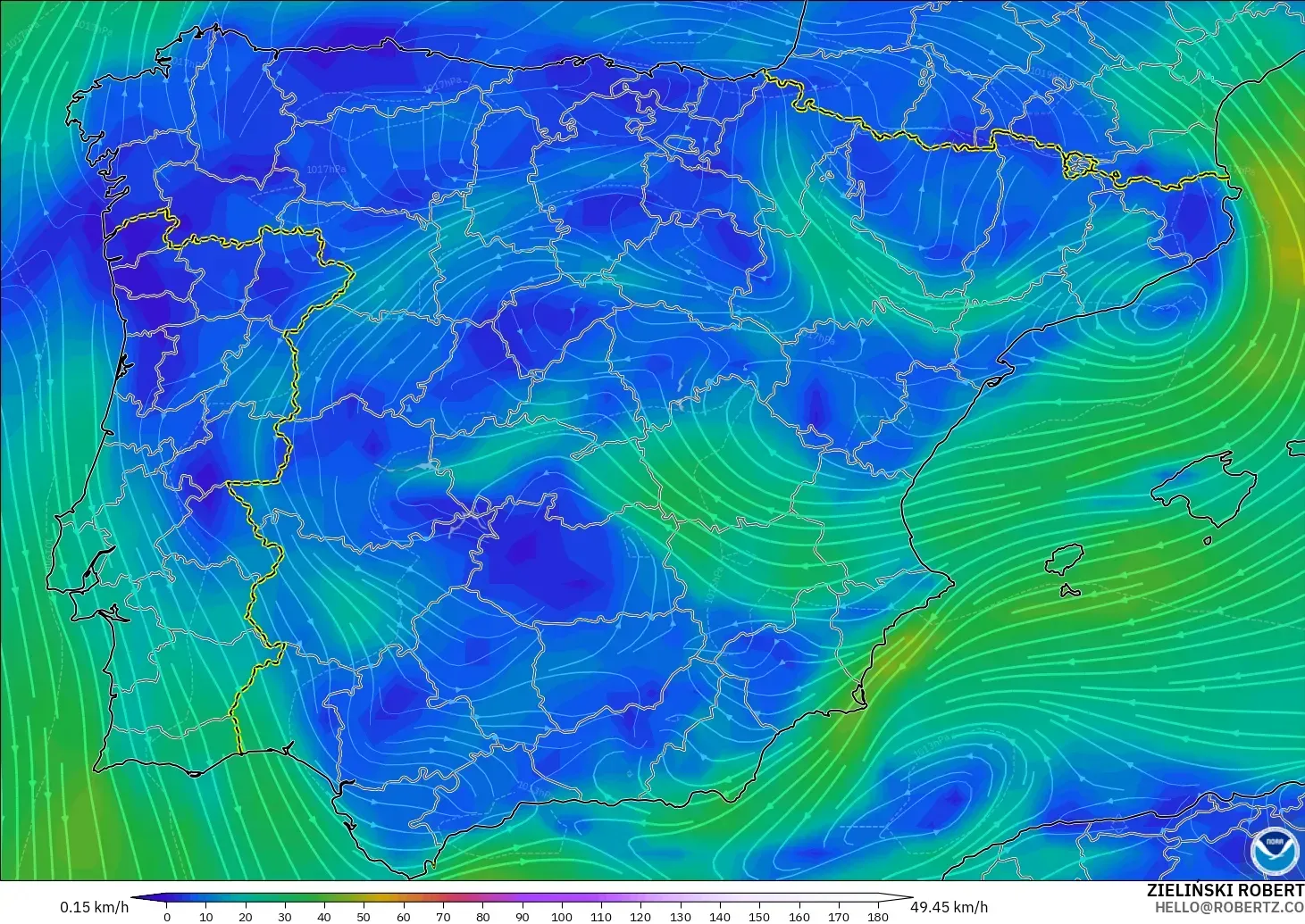 GFS model - Spain, Wind at 10m