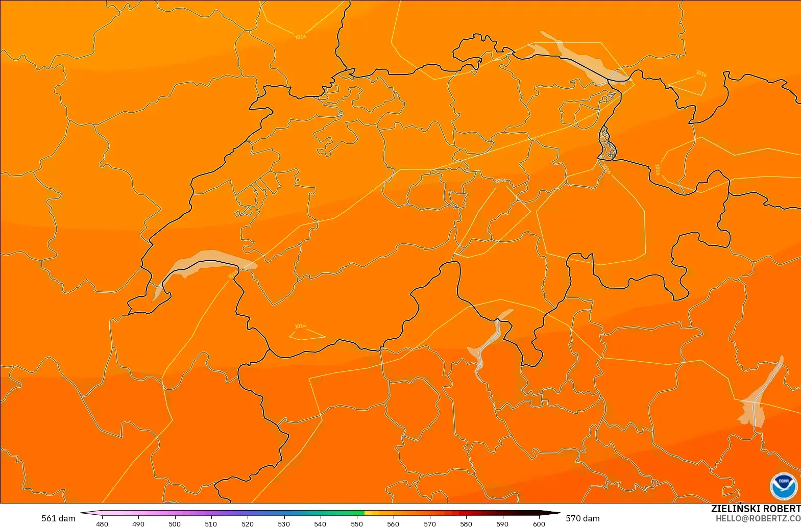 GFS model - Switzerland, Geopotential height at 500hPa