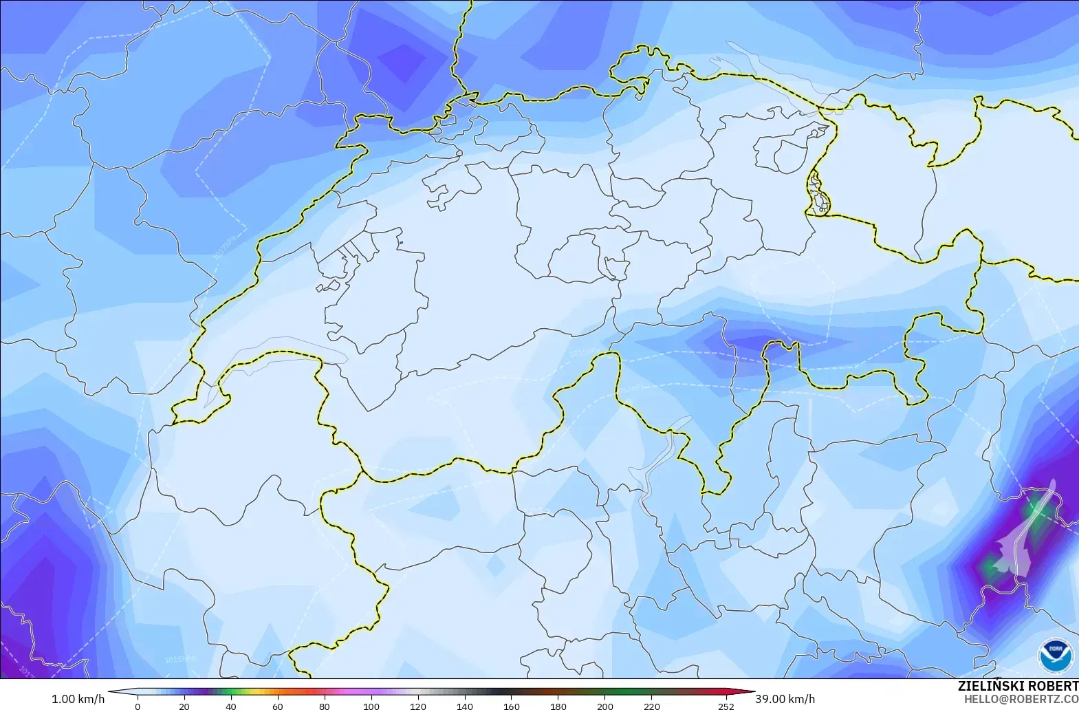 GFS model - Switzerland, Wind Gusts