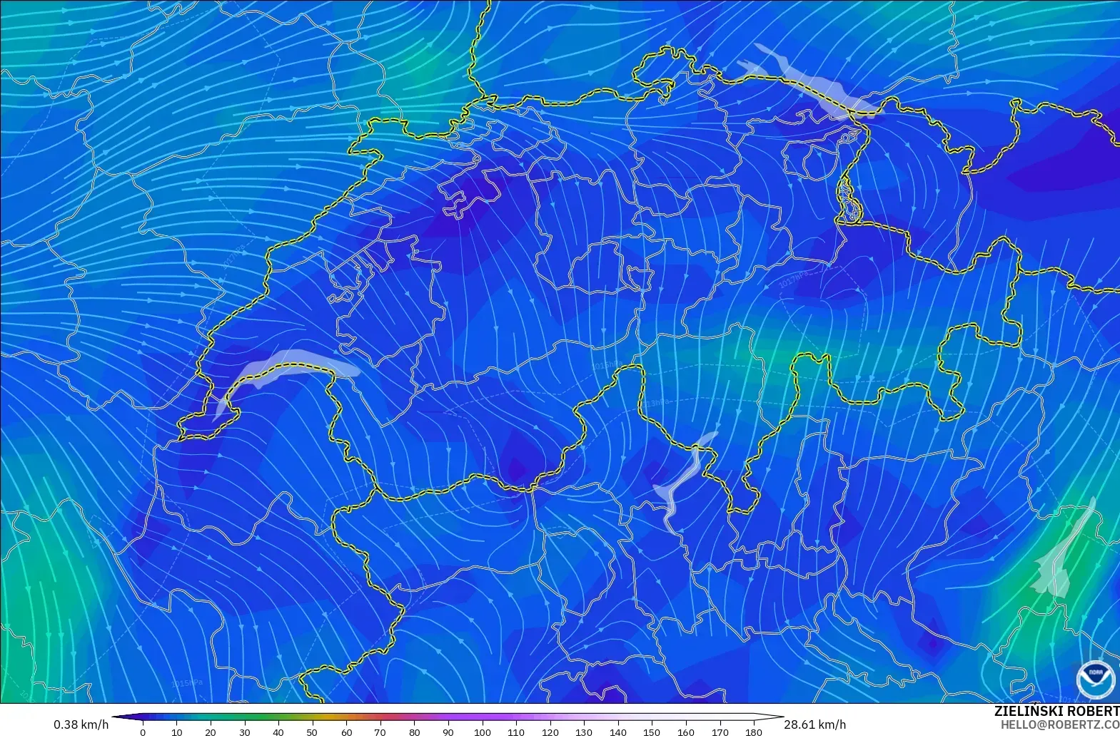 GFS model - Switzerland, Wind at 10m